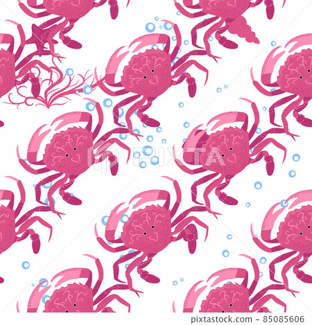 Crab marine life, fish, animals bright seamless pattern. sea travel, snorkeling with animals, tropical fish Crab marine life, fish, animals bright seamless pattern. sea travel, snorkeling with animals, tropical fish 85085606