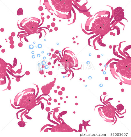 Crab marine life, fish, animals bright seamless pattern. sea travel, snorkeling with animals, tropical fish Crab marine life, fish, animals bright seamless pattern. sea travel, snorkeling with animals, tropical fish 85085607