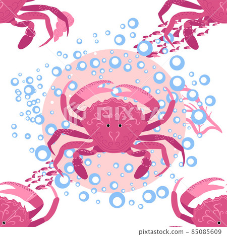 Crab marine life, fish, animals bright seamless pattern. sea travel, snorkeling with animals, tropical fish Crab marine life, fish, animals bright seamless pattern. sea travel, snorkeling with animals, tropical fish 85085609
