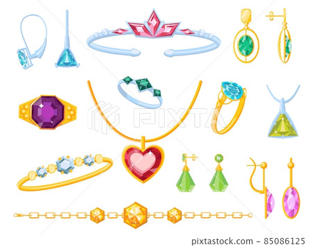 Gem, diamond, crystal and jewel stone shapes line icons. Outline emerald, carat, sapphire and ruby. Linear luxury brilliants logo vector set 85086125