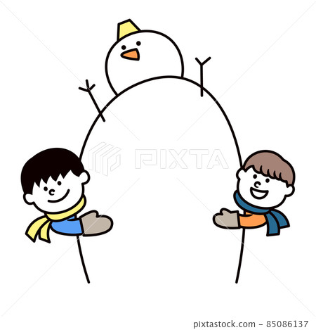 有兩個孩子和一個雪人的氣球插圖 85086137