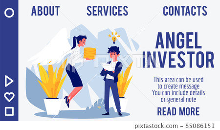 Angel investor brings money to entrepreneur web page, flat vector illustration. Angel investor brings money to entrepreneur web page, flat vector illustration. 85086151