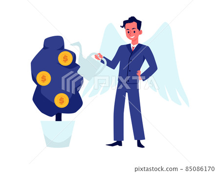 Angel investor or sponsor businessman, flat vector illustration isolated. Angel investor or sponsor businessman, flat vector illustration isolated. 85086170