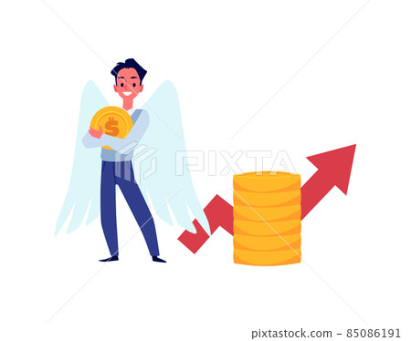 Business angel investor or sponsor among money, vector illustration isolated. 85086191