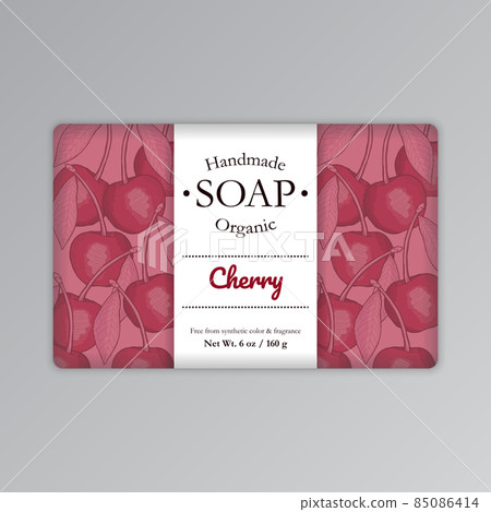 Cherry Soap Packaging Label Template. Isolated Cherry Soap Packaging Label Template. Isolated 85086414