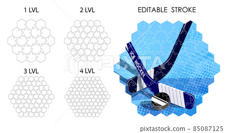 template of puzzles of different difficulty levels for overlaying image. Editable stroke weight. Children educational games. Black and white vector template of puzzles of different difficulty levels for overlaying image. Editable stroke weight. Children educational games. Black and white vector 85087125