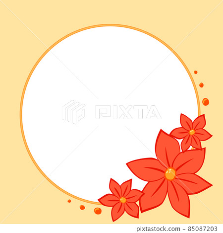 Cartoon botanical round copyspace frame with red flowers 85087203