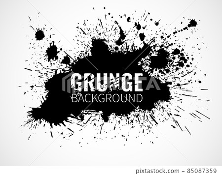 Grunge ink background. Black blob with inscription in center, monochrome splashes silhouette, artistic paint spot , dirty stain shapes silhouette with copy space, vector abstract poster Grunge ink background. Black blob with inscription in center, monochrome splashes silhouette, artistic paint spot , dirty stain shapes silhouette with copy space, vector abstract poster 85087359