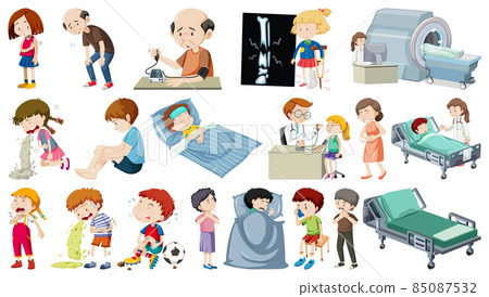 Set of sick people with different symptoms Set of sick people with different symptoms 85087532
