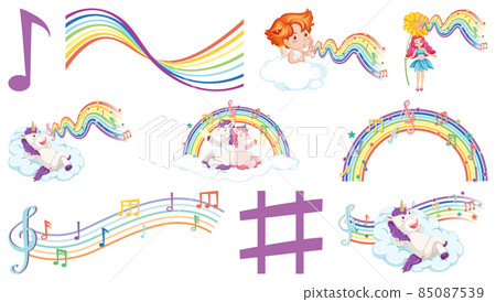 Set of fantasy fairies and cupids with rainbow elements Set of fantasy fairies and cupids with rainbow elements 85087539
