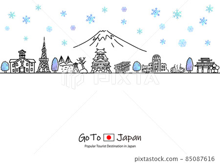 冬季日本著名旅遊景點城市景觀簡筆劃 85087616