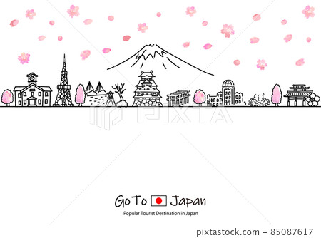 春季日本著名旅遊景點城市景觀簡筆劃 85087617