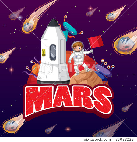 Astronaut with spaceship cartoon poster 85088222