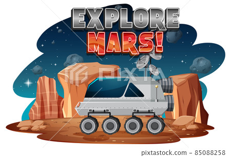 Explore Mars word logo design with space station 85088258