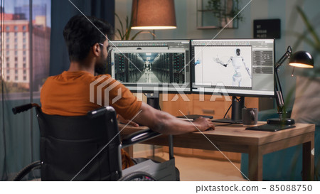 Anonymous handicapped man working with 3D model 85088750