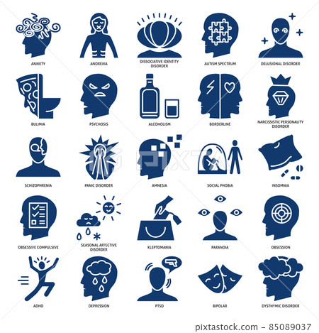 Mental illness icon set in flat style 85089037