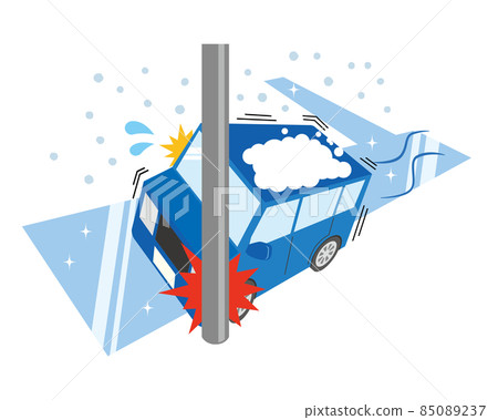 由於路面結冰而導致事故的汽車 由於路面結冰而導致事故的汽車 85089237