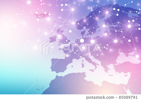 Big data visualization. Geometric abstract background visual information complexity. Futuristic infographics design. Technology background with connected line and dots, wave flow illustration 85089791