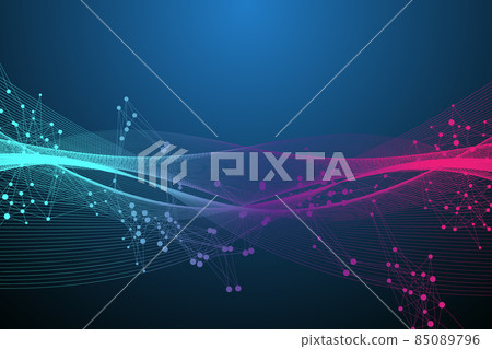 Colorful molecules background. DNA helix, DNA strand, DNA Test. Molecule or atom, neurons. Abstract structure for science or medical background, banner. Scientific illustration. 85089796