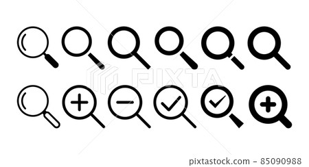 搜索、放大鏡、放大鏡矢量圖標插圖黑白 85090988