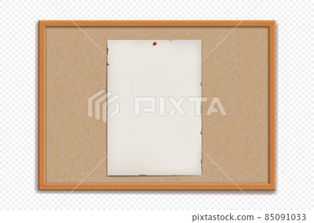 Cork bulletin board with blank paper sheet. Cork bulletin board with blank paper sheet. 85091033