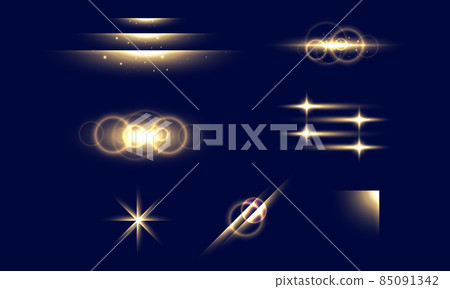 Pack of golden transparent light lens flares streaks 85091342