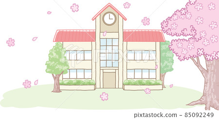 櫻花樹和幼兒園建築的插圖 85092249
