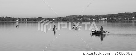 Fishing boats on Lake Pfaeffikon, Zurich Canton. Fishing boats on Lake Pfaeffikon, Zurich Canton. 85093792