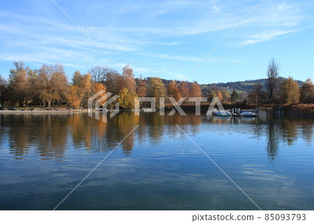 Autumn landscape at Lake Pfaeffikon. Autumn landscape at Lake Pfaeffikon. 85093793
