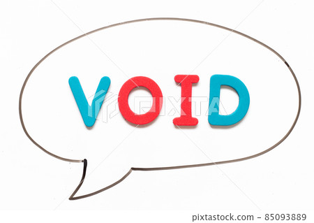 Alphabet letter with word void in black line hand drawing as bubble speech on white board background Alphabet letter with word void in black line hand drawing as bubble speech on white board background 85093889