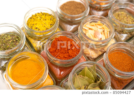 Spices in cups, spices used in kitchen 85094427