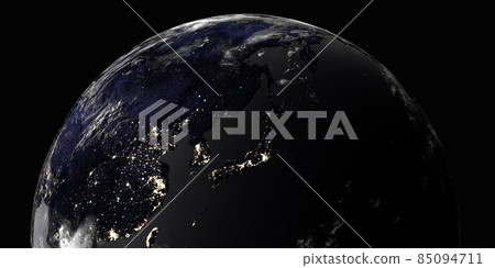 3DCG of the lights of the city of the earth at midnight 85094711