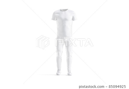 Blank white sport uniform with v-neck t-shirt and pants mockup 85094925