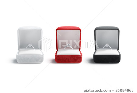 Blank black, red, white box with silver diamond ring mockup 85094963