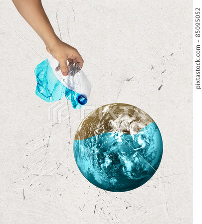 Air and water pollution. Contemporary art collage, modern creative design. Idea, inspiration, saving environment, care, global warming 85095052