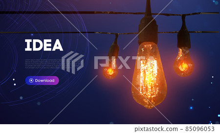 Abstract low poly lamp with yellow light on blue vector technology background. Creative business idea. Futuristic energy technology concept. Abstract low poly lamp with yellow light on blue vector technology background. Creative business idea. Futuristic energy technology concept. 85096053