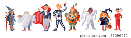Halloween party and kid character set, cute children have fun in scary spooky costumes Halloween party and kid character set, cute children have fun in scary spooky costumes 85096971