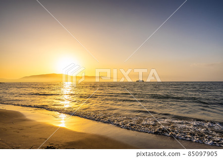 Sea landscape with clouds at sunset in Albania. 85097905