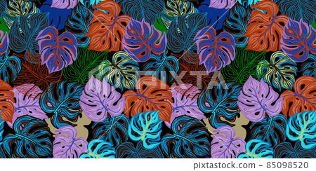 Trendy monstera leaves seamless pattern. Fashion tropical background. Trendy monstera leaves seamless pattern. Fashion tropical background. 85098520