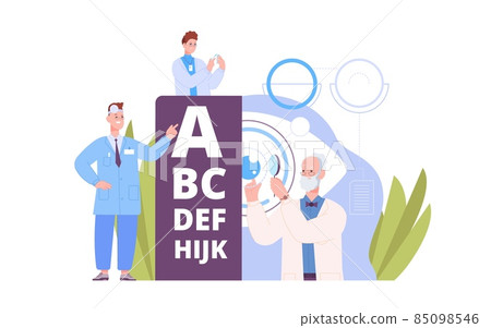 Ophthalmologist check sight. Doctor examination eye in ophthalmology or optometry clinic, glasses optician for health vision medical treatment eyesight splendid vector illustration 85098546