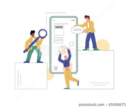 UI and web designers work on mobile application, vector illustration isolated. 85098675