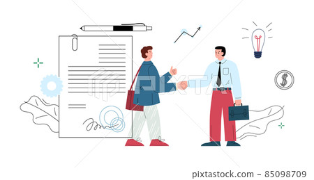Business agreement between businessmen, flat vector illustration isolated. Business agreement between businessmen, flat vector illustration isolated. 85098709