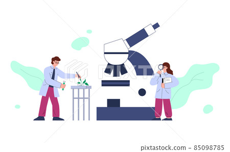 Genetically modified plants development, flat vector illustration isolated. 85098785
