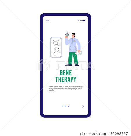 Gene therapy onboarding mobile app screen, flat cartoon vector illustration. Gene therapy onboarding mobile app screen, flat cartoon vector illustration. 85098787