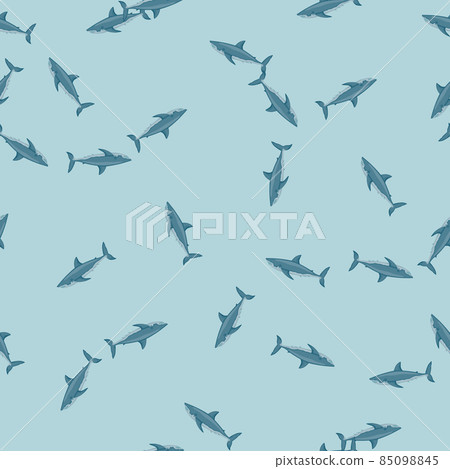 White shark seamless pattern in scandinavian style. Marine animals background. Vector illustration for children funny textile. 85098845
