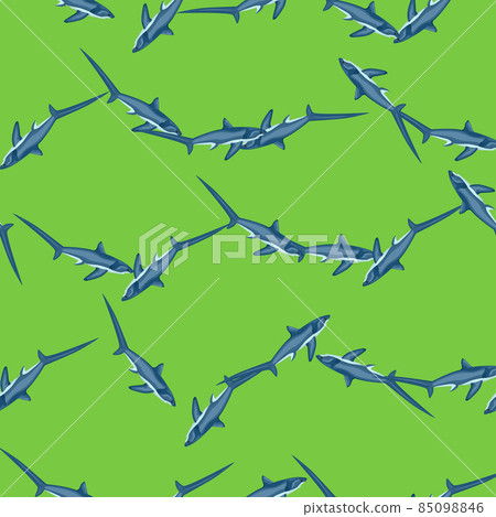 Thresher shark seamless pattern in scandinavian style. Marine animals background. Vector illustration for children funny textile. 85098846