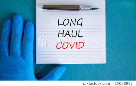 COVID-19 long-haul covid symptoms symbol. White card with words Long haul covid. Doctor hand, pen, beautiful blue background, copy space. Medical, COVID-19 long-haul covid symptoms concept. COVID-19 long-haul covid symptoms symbol. White card with words Long haul covid. Doctor hand, pen, beautiful blue background, copy space. Medical, COVID-19 long-haul covid symptoms concept. 85098992