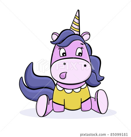 Funny unicorn. Cute cartoon surprised character. For postcards, posters, book illustrations. Vector illustration in a flat style. 85099181