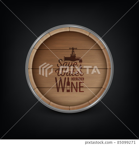 Vector 3d Realistic Wooden Barrel Lid for Storing Alcoholic Beverages with Typographic Quote about Wine. Brown Beer, Wine Wooden Barrel. High Detailed Wood Vector Barrel of Wine Vector 3d Realistic Wooden Barrel Lid for Storing Alcoholic Beverages with Typographic Quote about Wine. Brown Beer, Wine Wooden Barrel. High Detailed Wood Vector Barrel of Wine 85099271