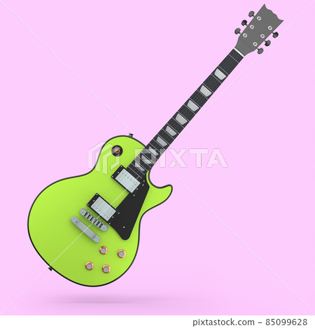 Electric acoustic guitar isolated on pink background. 3d render of concept for rock festival poster with heavy metal guitar for music shop Electric acoustic guitar isolated on pink background. 3d render of concept for rock festival poster with heavy metal guitar for music shop 85099628